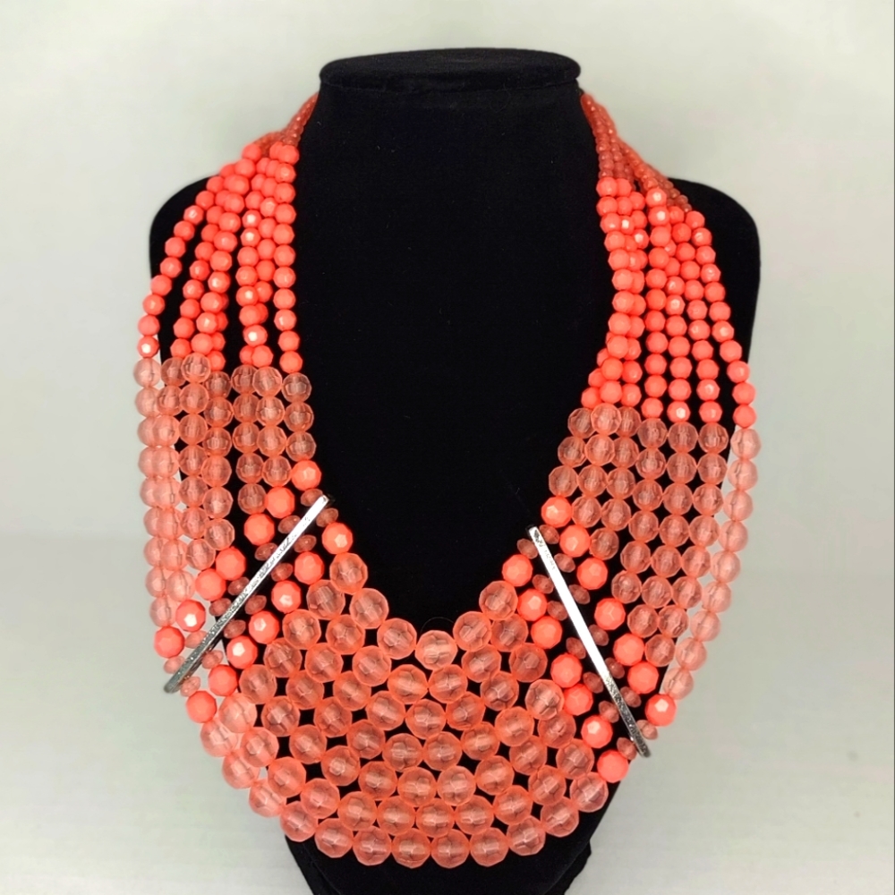 Multi layer peach bead necklace